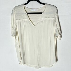 Ricki’s Ivory Slightly Sheer Silky Boho Blouse with Textured Yoke M